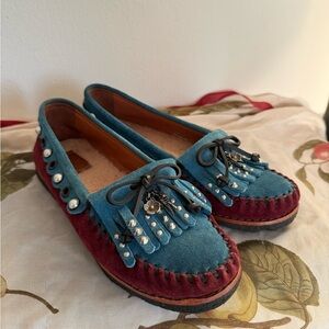 Coach Teal and Brown Leather Suede Moccasins